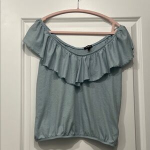 Express Light Blue Off-Shoulder Ruffle Blouse